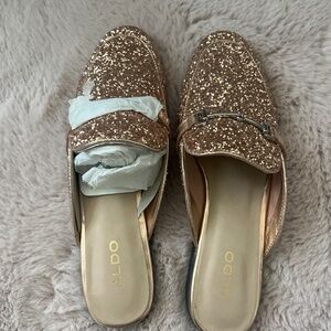 Rose gold Aldo slides